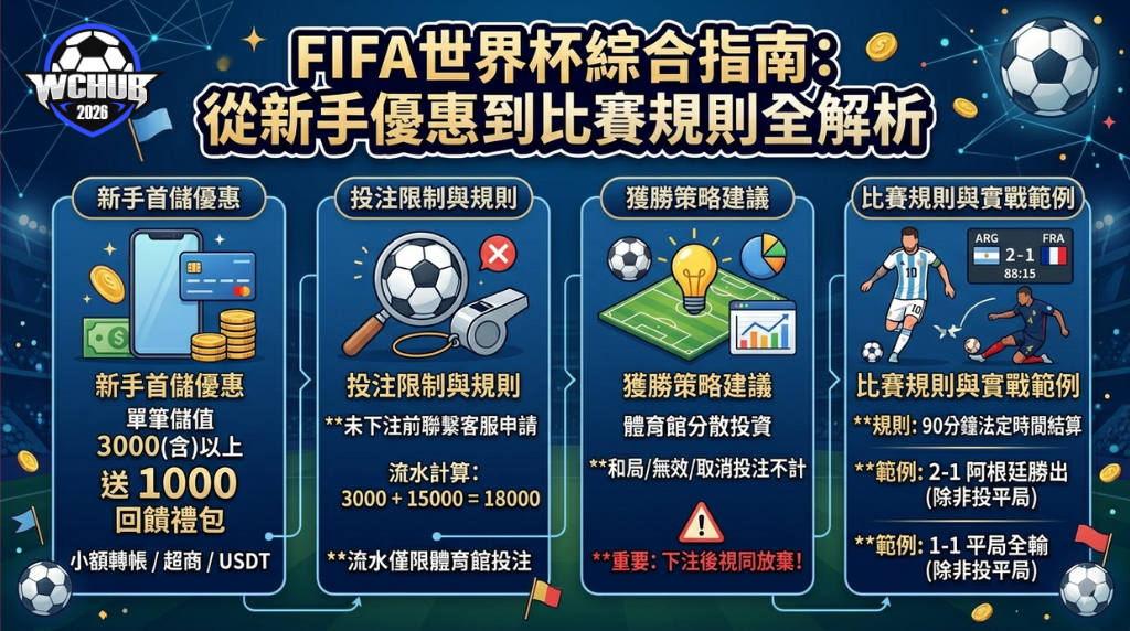 FIFA 世界杯綜合指南:從優惠到規則全解析懶人包 FIFA World Cup Comprehensive Guide: From Promotions to Game Rules Infographic
