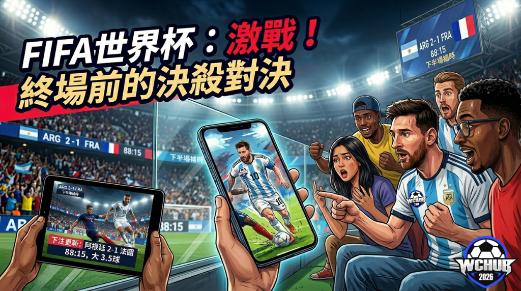 FIFA 世界杯滾球即時下注與觀賽情境示意圖 FIFA World Cup Live Betting and Match Viewing Scenarios Infographic