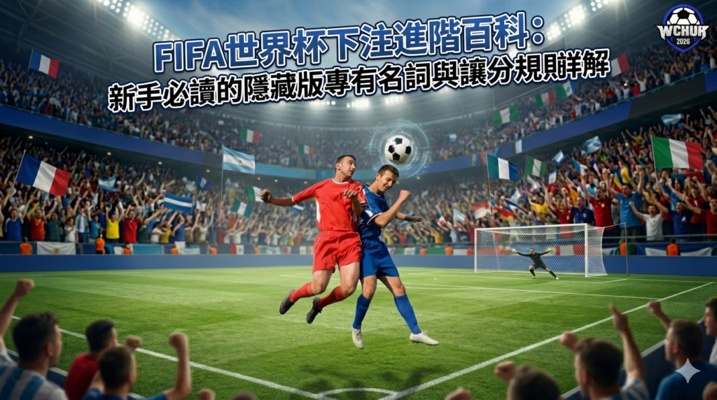 FIFA 世界杯進階百科封面：足球員頭槌爭球與讓分規則教學視覺圖 FIFA World Cup Advanced Glossary Cover: Soccer Header Competition and Handicap Rules Educational Visual